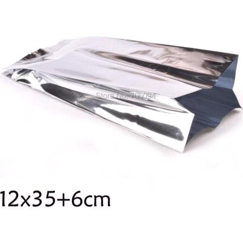 150PCS 12*35+6cm Top Open Silver Aluminum Foil Side Gusset Bag Heat Seal Vacuum Food Tea Coffee Storage Packing Pouch