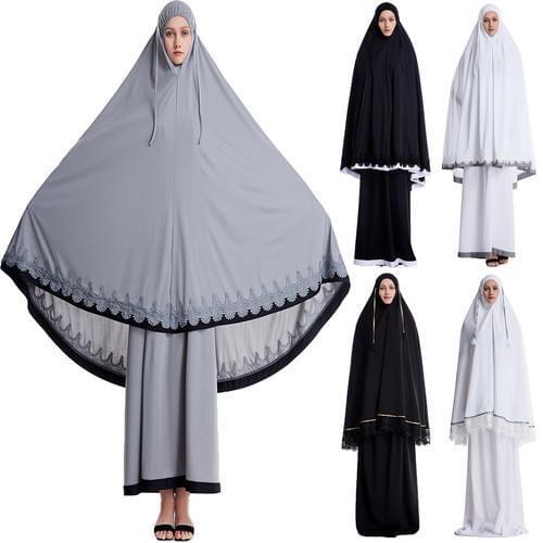 2 Piece Muslim Women Prayer Set Khimar Abaya Jilbab Overhead Hijab+Skirt Full Cover Islamic Clothing Middle East Worship Service