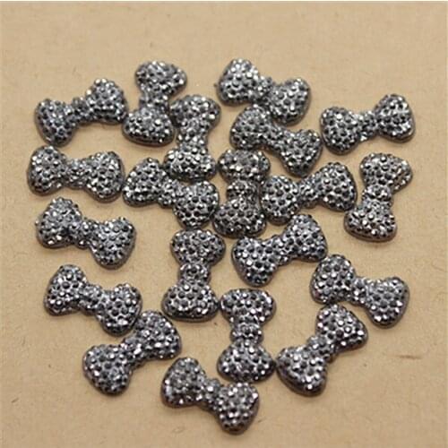 200pcs Gun Black Cute Resin Rhinestone Little Bow Flatback Cabochon DIY Decorative Craft Scrapbooking/Nail Beauty,12*7mm