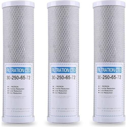 3Pcs Water Filter Activated Carbon Cartridge Filter 10 Inch Cartridge Replacement Purifier CTO Block Carbon Filter