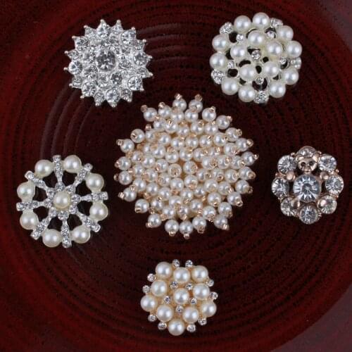 30PCS Handmade Vintage Metal Decorative Buttons Crystal Pearl Flower Center Alloy Flatback Rhinestone Buttons Craft Supplies