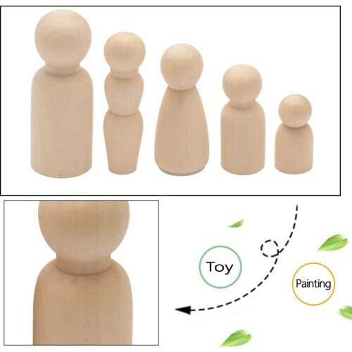 5Pcs DIY Wood Craft Family Five People Wooden Peg Dolls Toy People Manual Painting Dolls Crafts Unfinished Solid Wood Home Decor