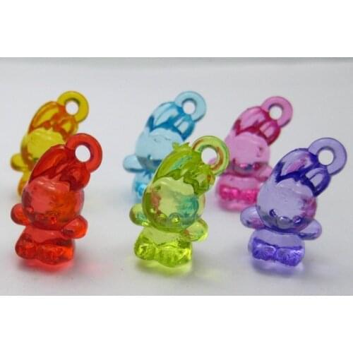 50 Mixed Colour Transparent Acrylic Rabit Charms Pendants 20mm