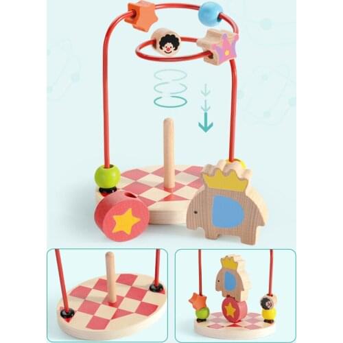 Wooden Education Toy Animal Bead Maze For Baby Educational Abacus Beads Circle Classic Circus Bead Maze Math Toy