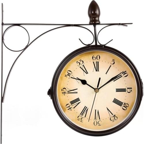 8.7inch European Antique Double Side Wall Clock Metal Wall Hanging Clock for Living Room Decor Study Room Home Stand Clock