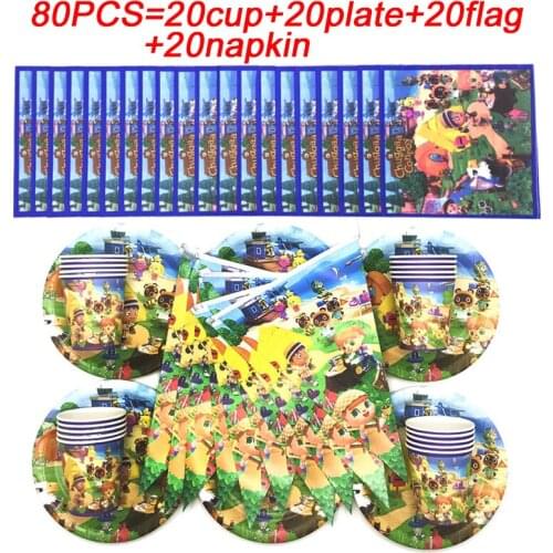 Baby Shower Animal Crossing Birthday Decor Banner Flags Kids Boy Disposable Cup Plate Games Animal Crossing Theme Party Supplies