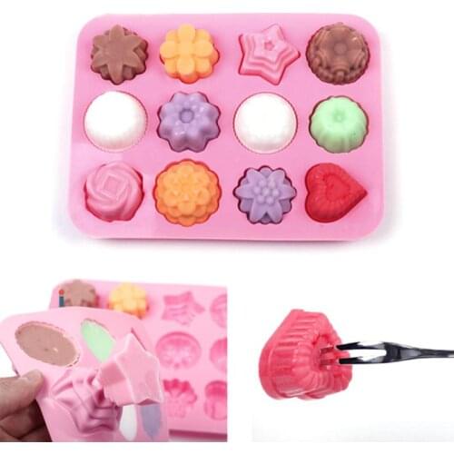 12 Cavity Cake Baking Mould Food Grade Silicone Soap Mold 3D Chocolate Supplies Baking Pan Tray Molds Candy Making Tool DIY
