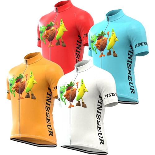 FINISSEUR Cycling Jersey Cartoons Men Summer Clothing Short Sleeve Bike Wear Red white/blue/yellow