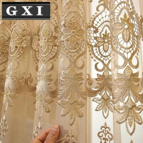 GXI European Royal Luxury Beige Tulle Curtains for Bedroom Window Curtains for Living Room Elegant Drapes European Home Decor