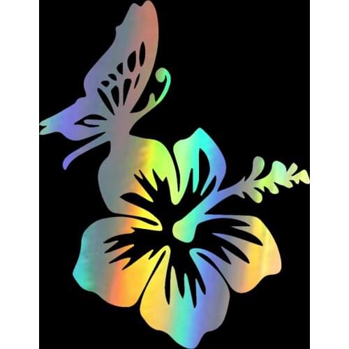HungMieh 13.9x17.8CM Hibiscus and Butterfly Car Stickers Vinyl Car Styling Decoration Beautiful Car Body Decal