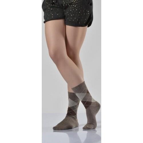 Idilfashion Women Konç Part Checker Socket Stocking-Brown-B-ART015 (3'LÜ PACKAGE)
