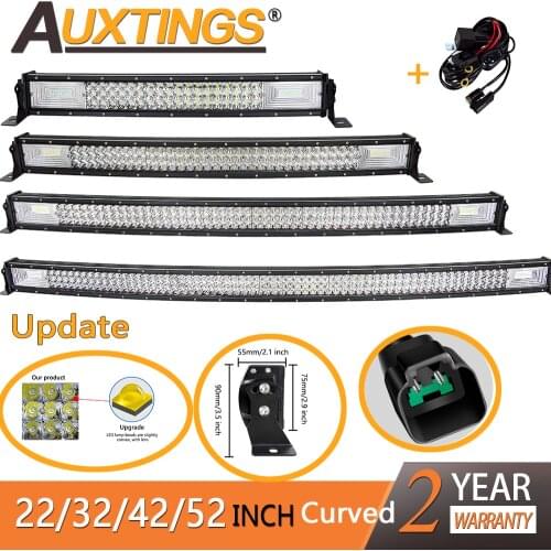 Auxtings Update 7D 22 32 42 52in Curved Led Light Bar Work Light with DT Wire Connector 4x4 Truck ATV Car Roof Offroad Driving