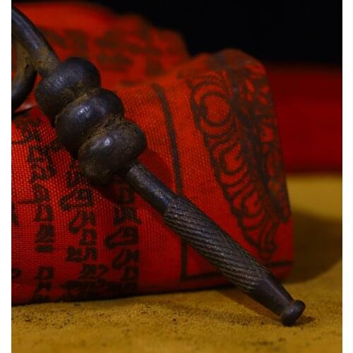 4"Tibet Temple Collection Old Bronze Pipe cigarette Eye bag tube Office Ornaments Town House Exorcism