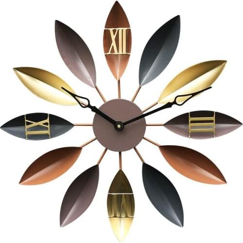 Creative leaf decoration wall clock European iron wall clock living room clock wall clock
