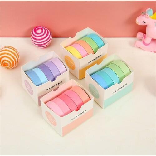 5rolls/box Solid Color Washi Tape Set Decorative Masking Tape Cute Scrapbooking Adhesive Tape School Stationery Supplies