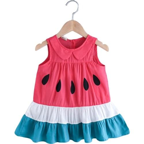 Infant Kids Baby Girl Summer Sleeveless Round Neck Sundress Casual Watermelon Beach Dress