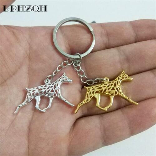 LPHZQH Fashion Boho Chic Doberman Dog Car Key Chain Women Handbag Pendant Charm Accessories Cute Key Ring Jewelery Steampunk