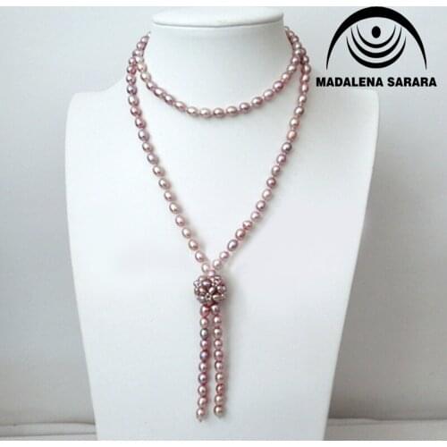 MADALENA SARARA AA 5-6mm Freshwater Pearl Long Necklace Rice Shape Sweater Pearl Necklace Three Color Options