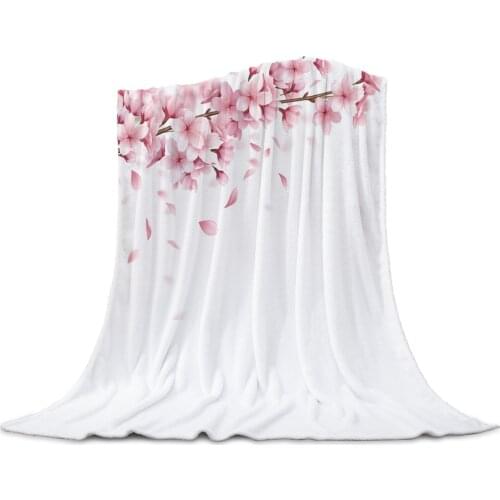 Pink Flower Cherry Blossoms White Soft Warm Flannel Blankets Sofa Bed Throw Blankets Coral Fleece Nap Wrap Travel Blankets