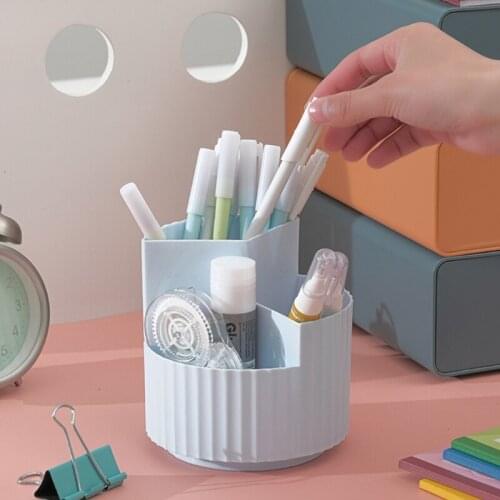 Desktop Pen Holder 360-Degree Rotating Makeup Brush Desk Organizer 3 Compartments Pen Cup Utensil Household Desktop Pen