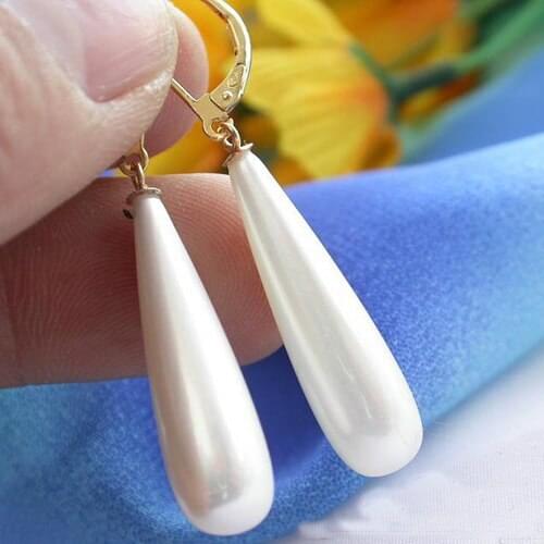 New Arrival Favorite Natural Pearl Earring 30mm Drip White South Sea Shell Pearl Gold Dangle Earring Classic Women Fine Jewelry
