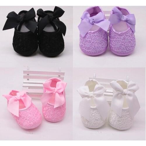 Newborn Baby Girls Soft Shoes Soft Soled Non-slip Bowknot Footwear Crib Shoes Soft Comfortable Bottom Non-slip Fashion Bow Shoes