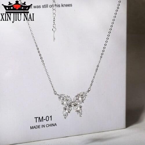 925 silver white gold butterfly Diamond Pendant Necklace series of small fresh fairy romantic lovely elegant girl brand jewelry