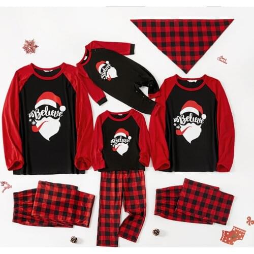 PatPat Christmas Letter Print Red Plaid Family Matching Long-sleeve Pajamas Sets (Flame Resistant)
