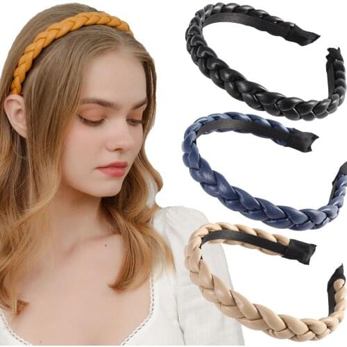 PU Braided Headband Fashion Hair Accessories For Hair Solid Color Korean Twists Hairband Women Girls Bezel Hair Hoop Headwear