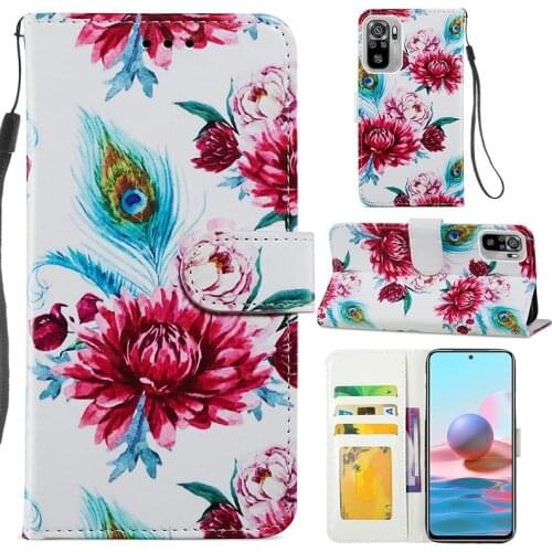 Cute Case for Redmi Note 10 4G Soft Wallet Cover Note10 Holder with Butterfly Leopard Wolf Marble Flower Printing