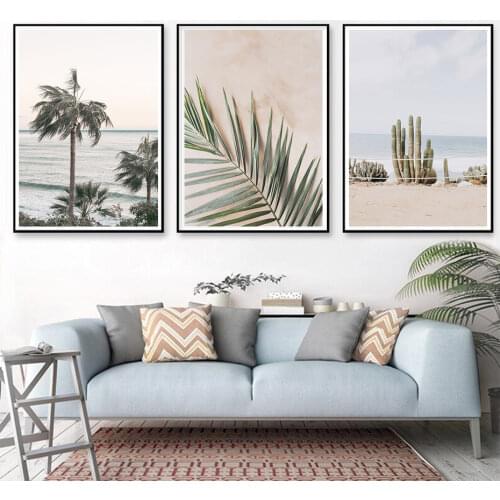 Mordern Morocco Beige Nature Landsacpe Palm Tree Leaves Canvas Painting Wall Art Prints Picture Posters Living Room Home Decor