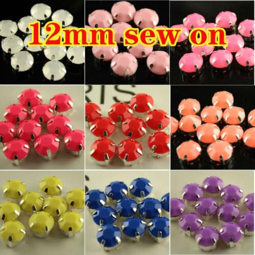 50pcs 12mm round solid candy colorful Acrylic rhinestones Sewing On Silver Claw chatons flatback Stones For Clothes Dress Crafts