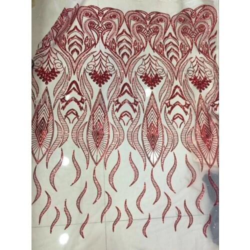 Stock jj0023-1# 5 yards red african sexy embroidery sequin net tulle mesh lace for bridal wedding dress/sawing