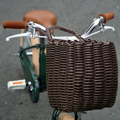 Bike Basket Front Handlebar Wicker Bike Basket Detachable Woven Bicycle Front Crate For Boys Girls Bikes