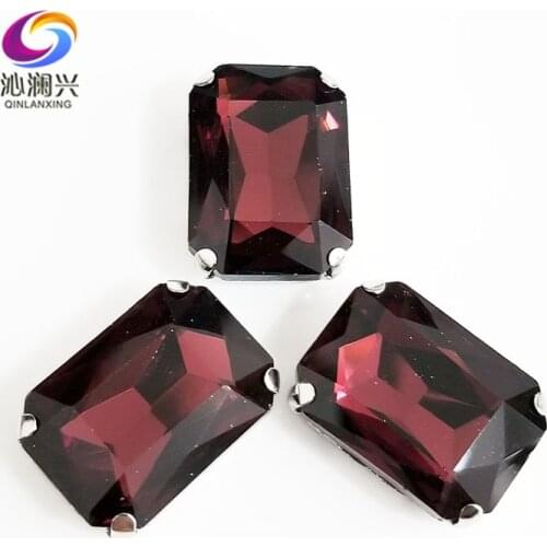 Wine red Rectangle octagonal shape High quality Glass Crystal sew on claw loose rhinestones,Diy Clothing accessories SWC17