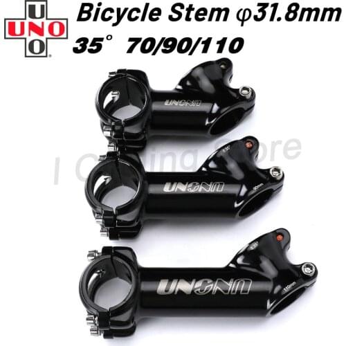 UNO Bicycle Handlebar Stem 35 Degree Mountain Bike Parts 31.8 Stem UNO 70/90/110mm Fork Stem Extension Glossy Black
