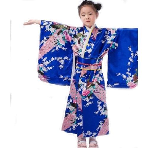 Japanese women 's silk silk peacock printing kimono children' s dance performance photography photographic clothing AL7143