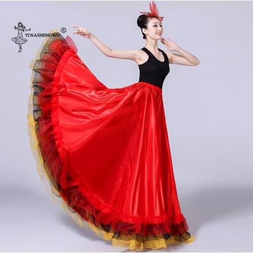 Women Lady Belly Dance Costumes Lace Spanish Bullfighting Dance Skirt Opening Dance Big Swing Skirt Adult Performance Gypsy Wear