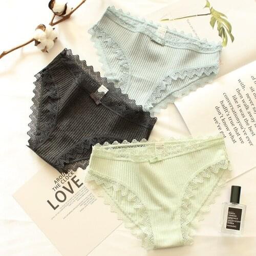 Wasteheart Women Fashion Lace Cotton Bow Low Waist Sexy Women Panties Cotton Trim Underwear Lingerie Briefs Underpants 3 Pieces