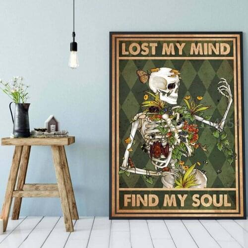Canvas Painting Home Decor Skeleton Metal Skull Poster Lose Your Mind Find Your Soul Art Print Vintage Get Naked Funny Bathroom