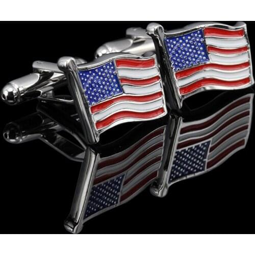 1 Pair High Quality American flag Cufflinks For Mens Luxury Men Shirt Cufflink Shirt Silvery Cuff Buttons Enamel Wedding Party