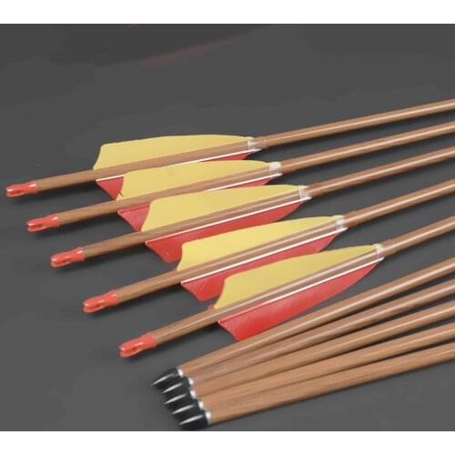 12pcs Wood Skin Carbon Arrow Spine300-600 4inches Turkey Feather Arrows for Compound Traditional Bow Hunting Shooting