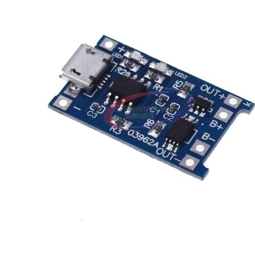 2Pcs Micro USB 5V 1A 18650 TP4056 Lithium Battery Charger Module Charging Board With Dual Functions