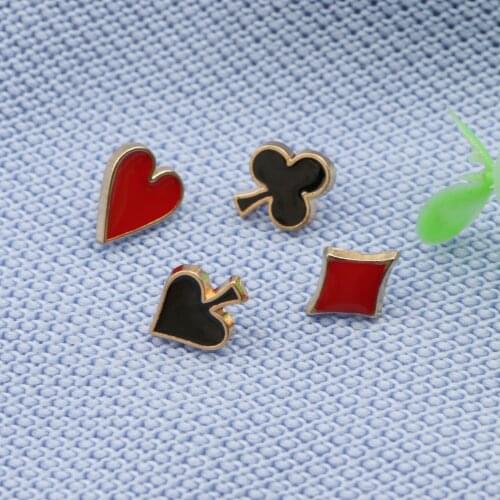 4pcs/set Small Poker Cufflinks Pins and Brooches for Women Men Chic Zinc Alloy Brooch Badges Shirt Collar Accessories