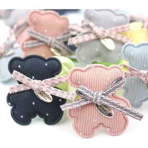 16Pcs 3*3.5cm Handmade bowknot Bear Padded Appliques for Babys Hair Clip crafts Headwear Decoration Accessories wholesale