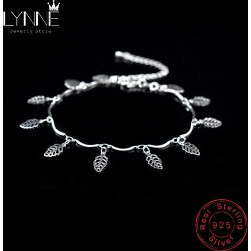 New Fashion Leaves Pendant Anklets Beach Foot Chain 925 Sterling Silver Leaf&Heart Charm Anklet Bracelet For Women Jewelry Gift