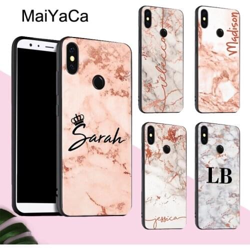 ROSE GOLD MARBLE INITIALS NAME CUSTOM Case For POCO X3 F2 Pro Case For Redmi Note 8 Pro 8T 7 9 9S 9A 9C For Mi Note 10 Lite A3
