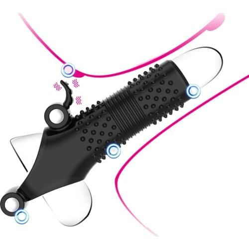 Double Vibrator Condoms for Men Reusable Condom Penis Sleeve Dick Extender Cock Enlargement Adult Sex Toys For Men Sex Shop