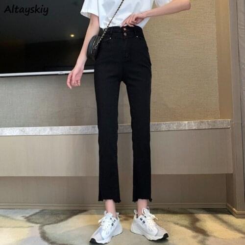 Jeans Women Pure Color Female Spring High Waisted Straight Zipper Students All-match Mujer De Moda Leisure Pockets Denim Trouser