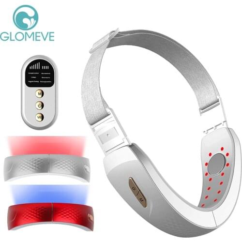 Microcurrent Electric Face Slimming Belt Red Blue LED Photon Light Therapy V Line Chin Up Lift Massager Vibration Facial Slimmer